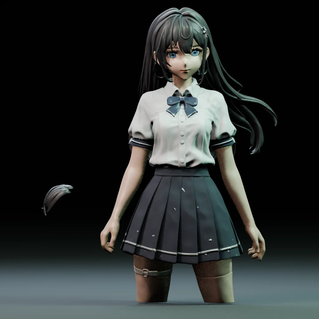 3D-Modell 교복을 입은 미소녀 학생. 그림체는 일본 von colinkoko02